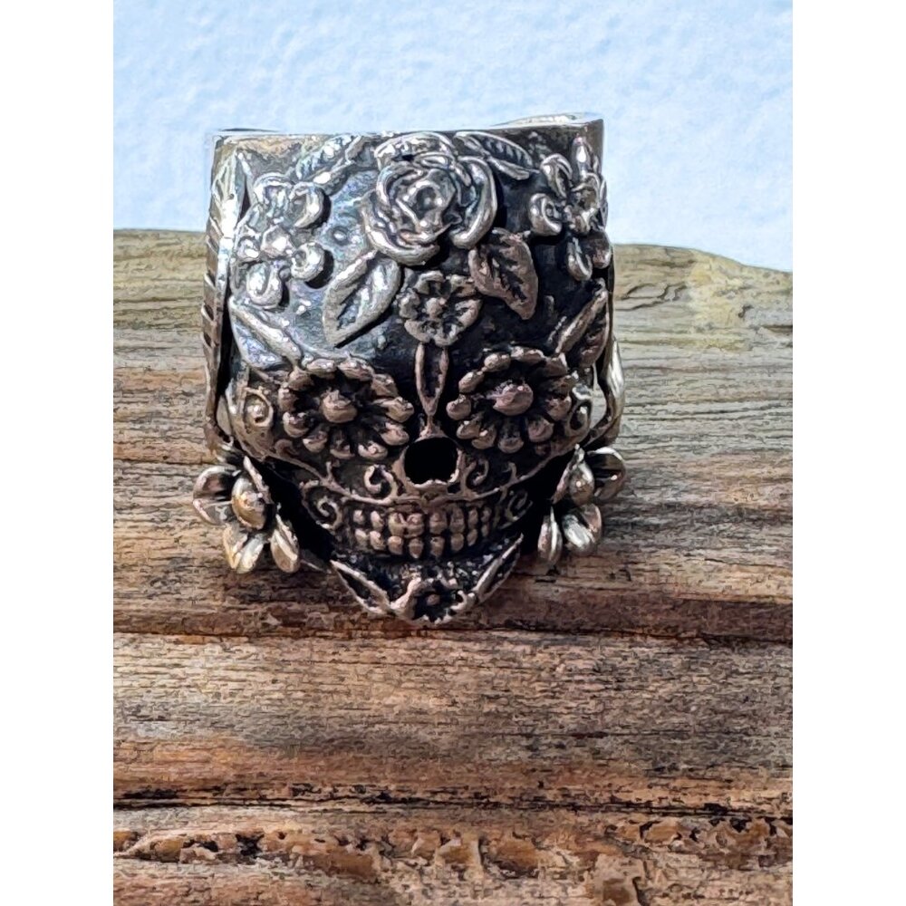Sterling Silver 925 Día de los Muertos Sugar Skull Ring JJ Size 9 1/2 19.83g - Picture 1 of 14